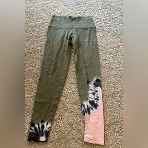 Green and pink tie dye leggings